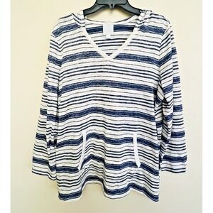 Sunday‎ Striped Hooded Pullover Sweater Womens 1X Lightweight Nautical Beach